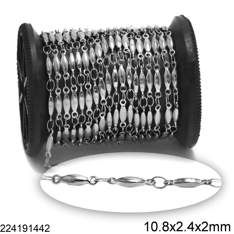 Stainless Steel Oval Bar Chain Soldered 10.8x2.4x2mm