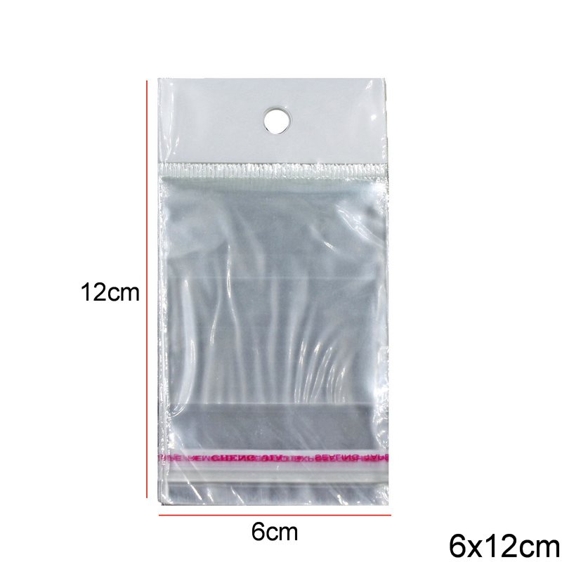 Plastic Transparent Packing Bag with Hang Hole & Sticker 6x12cm, 263pieces/100gr