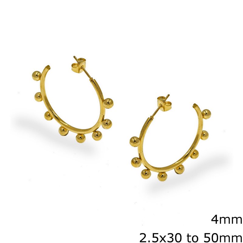 Stainless Steel Hoop Earrings 2.5mm with Balls 4mm