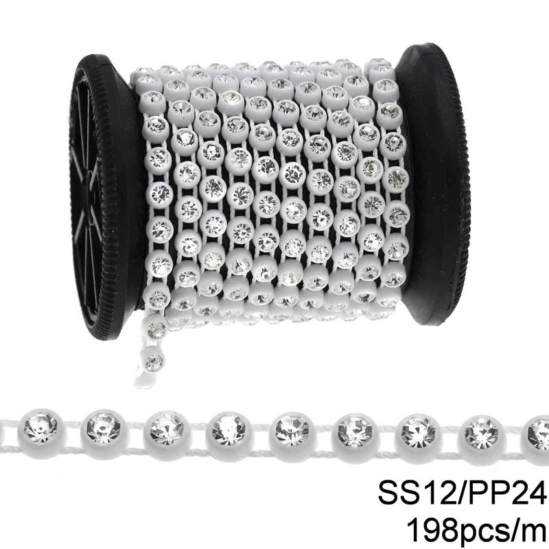 Plastic Cup Chain One Line SS12/PP24 with Glass Stones 198pcs/m