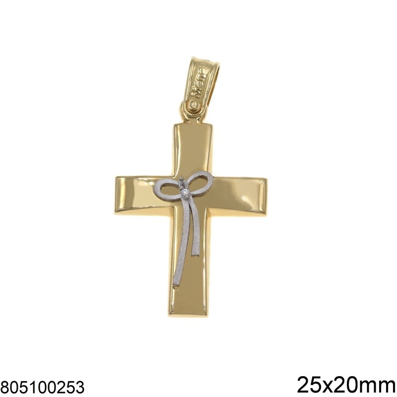 Μενταγιόν Χρυσό Σταυρός με Φιόγκο 25x20mm K14 2.37γρ