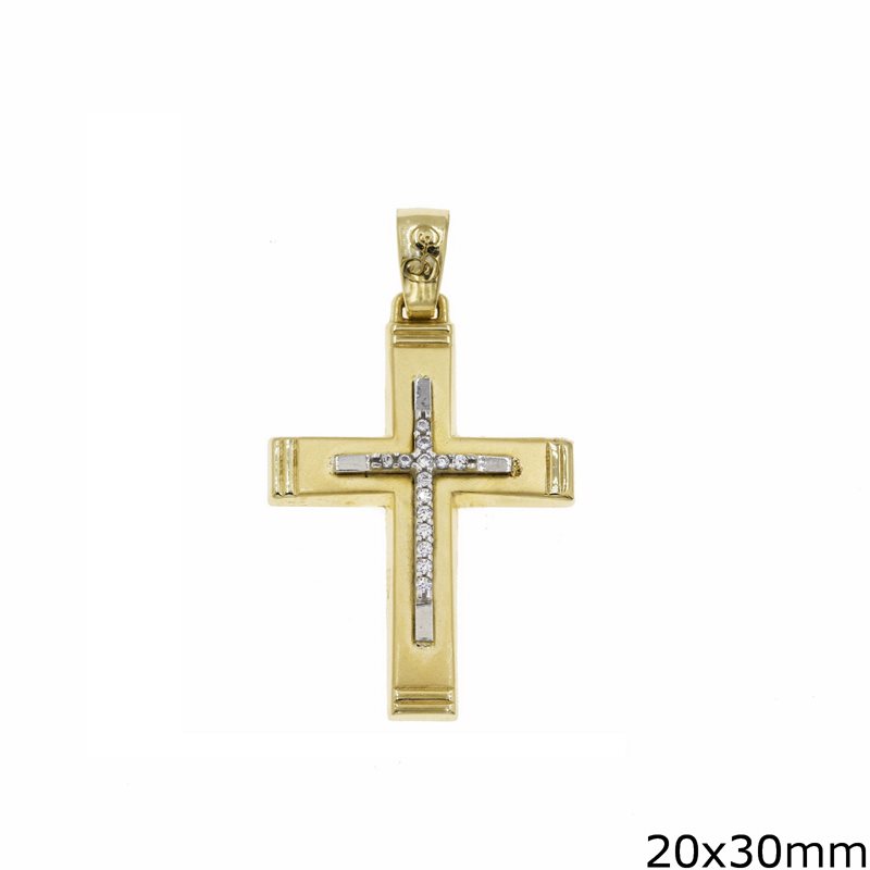 Gold Matte Pendant Cross with Zircon 20x30mm K14 2.71gr