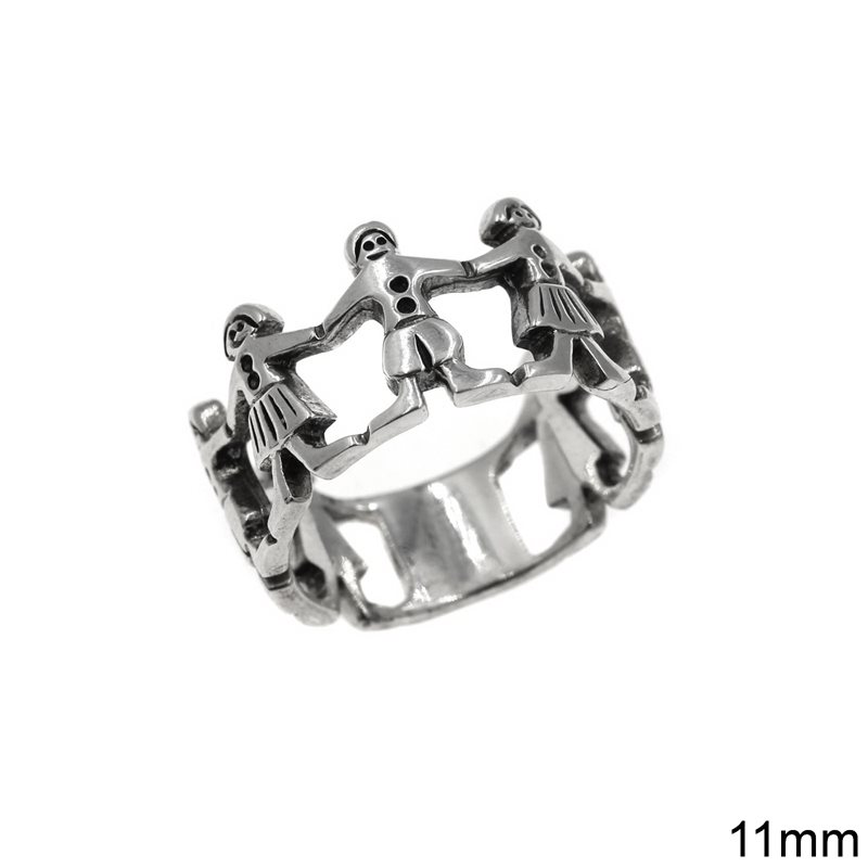 Silver  925 Ring Kids Holding Hands 11mm