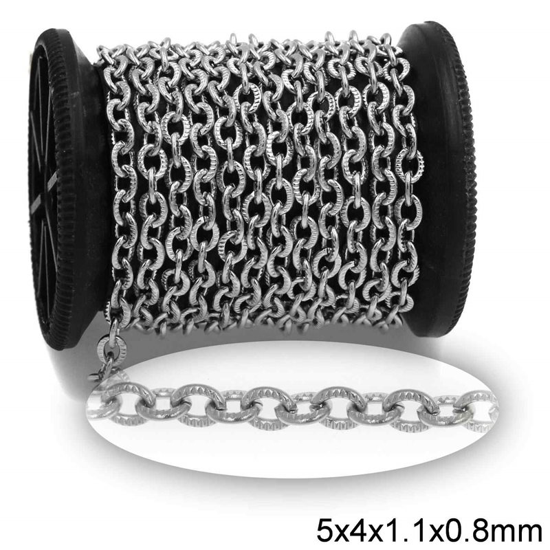 Stainless Steel Embossed Flat Oval Link Chain 5x4x1.1x0.8mm