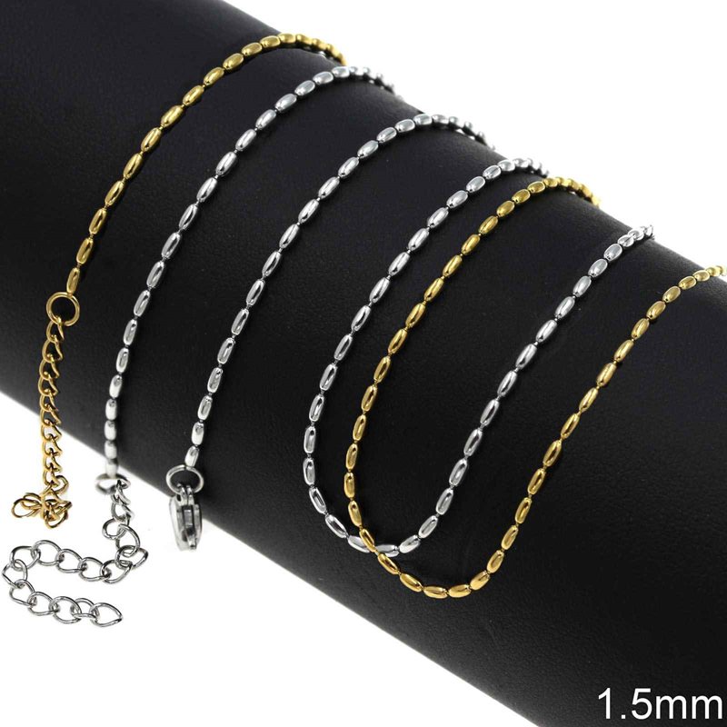 Stainless Steel Oval Ball Chain 1.5mm
