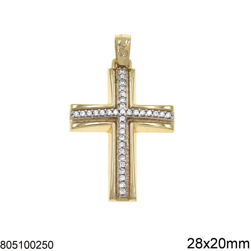 Gold Cross Pendant with Zircon 28x20mm K14 3.54gr
