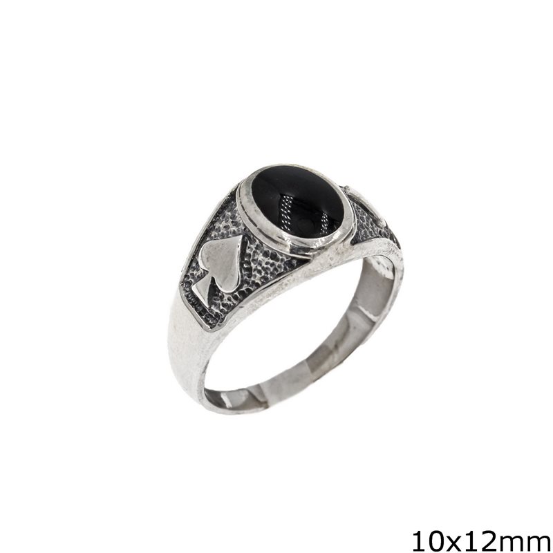 Δαχτυλίδι Ασημένιο  925 Ανδρικό με Οβάλ Πέτρα 10x12mm