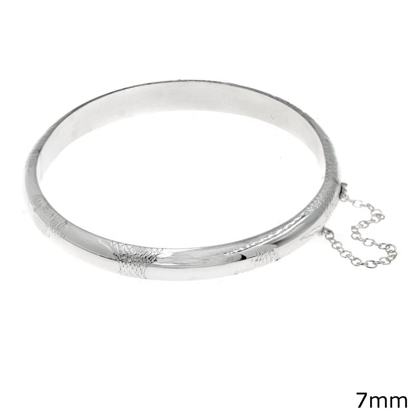Silver 925 Embossed Cuff Bracelet 7mm with chain