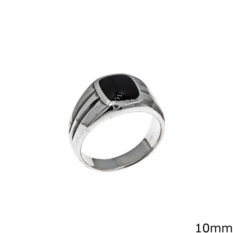 Silver  925 Male Ring with Onyx Stone 10mm