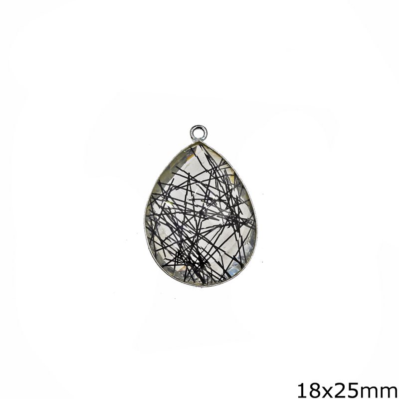 Silver 925 Bezel Pearshaped Pendant with Semi Precious Stone 18x25mm