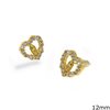 Brass Outline Style Earrings Heart with Madonna and Zircon 12mm
