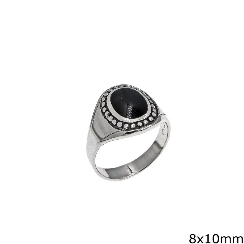 Δαχτυλίδι Ασημένιο  925 Ανδρικό Οβάλ Όνυχας 8x10mm