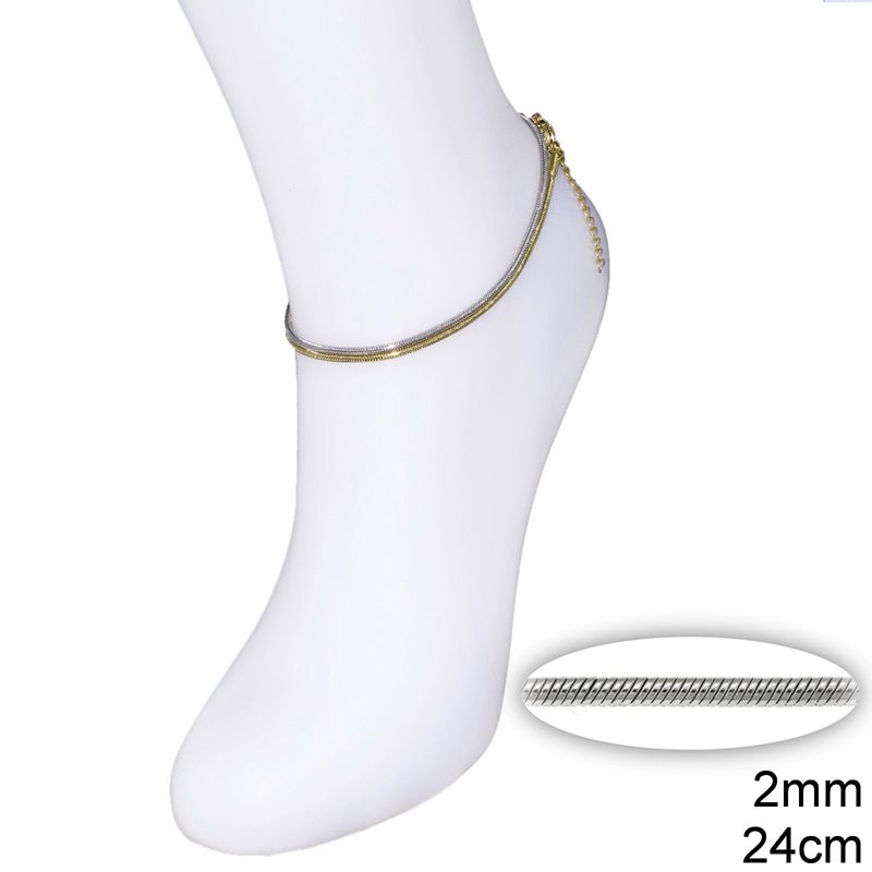 Stainless Steel Round Snake Chain Anklet 2mm