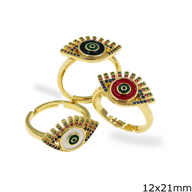 Brass Ring Enameled Evil Eye with Zircon 