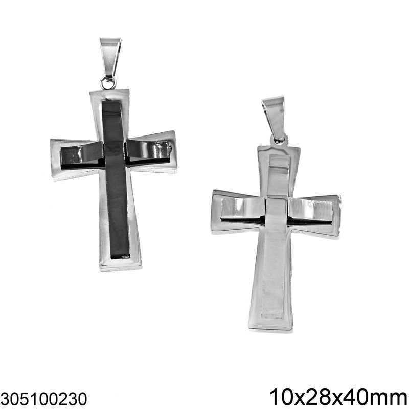 Stainless Steel Double Pendant Cross 10x28x40mm