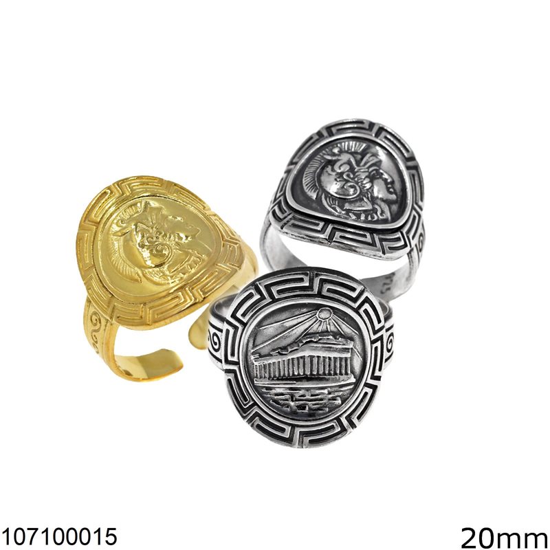 Silver 925  Ring Coin with Meander 20mm