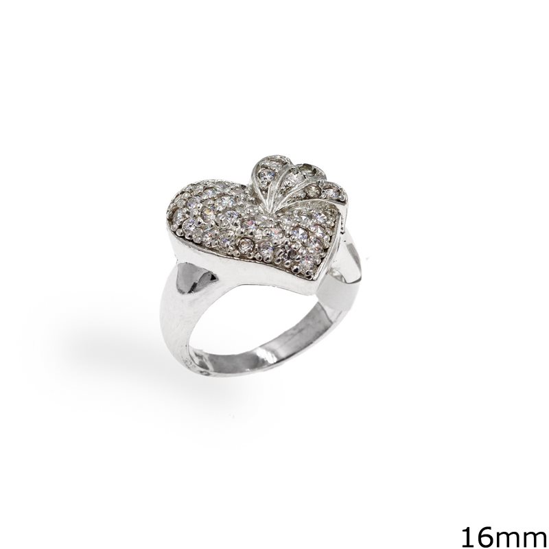 Silver 925  Ring Heart with Zircon 16mm