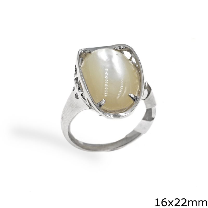 Silver 925  Oval Ring with Mop-shell 16x22mm