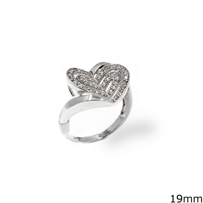 Δαχτυλίδι Ασημένιο 925  Καρδιά με Ζιργκόν 19mm