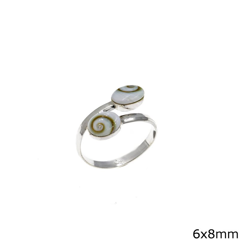 Δαχτυλίδι Ασημένιο   925 με Οβάλ Μάτι Θάλασσας 6x8mm