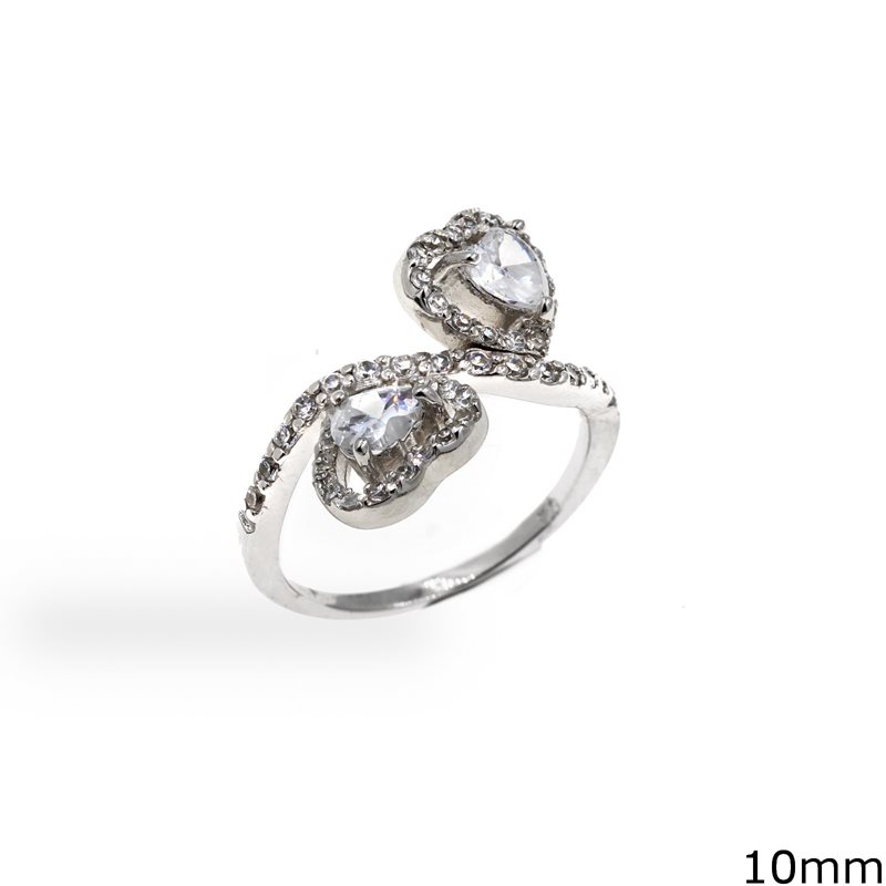 Silver  925 Ring Double Heart with Zircon 10mm