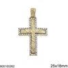 Gold Pendant Cross Textured with Zircon 25x18mm K14 2.9gr