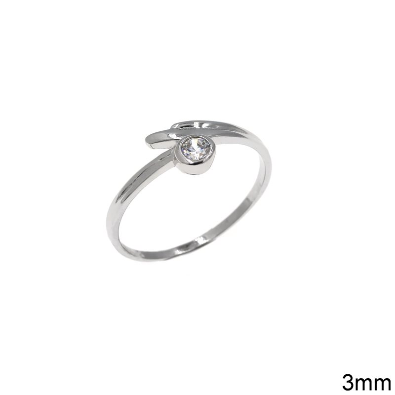 Δαχτυλίδι Ασημένιο 925 Μονόπετρο με Ζιργκόν 3mm