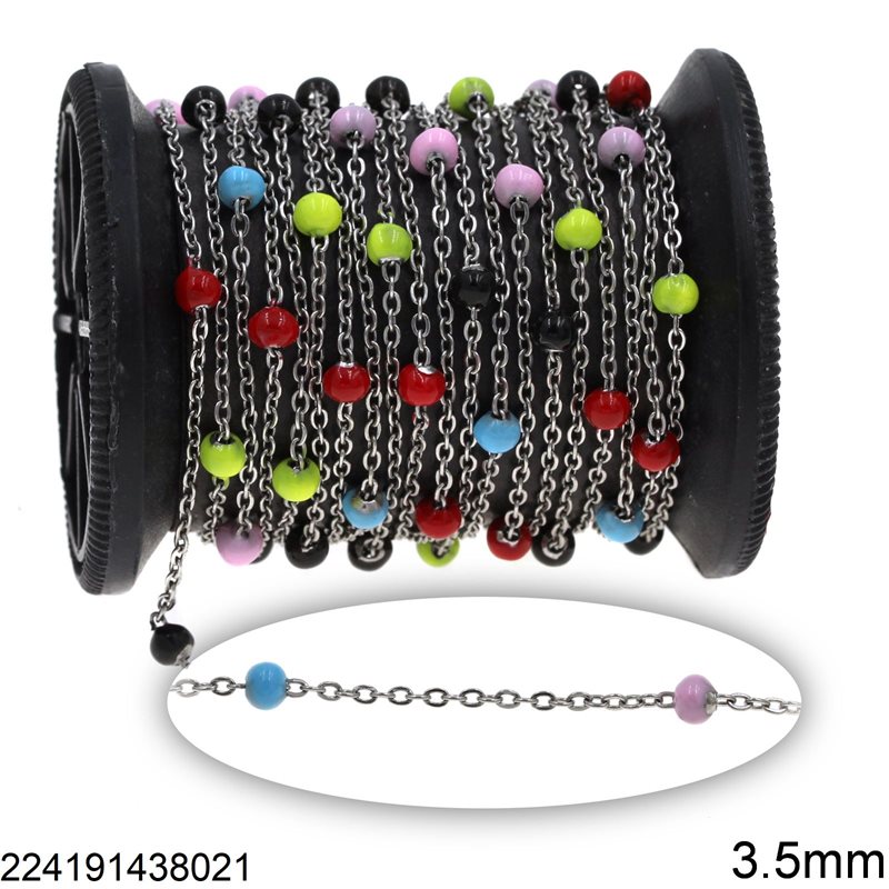 Stainless Steel Chain with Enameled Ball 3.5mm