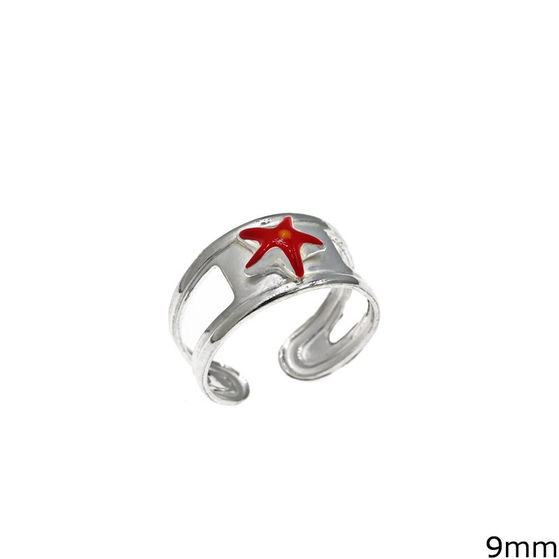 Silver  925 Childrens Ring Enameled Starfish 9mm