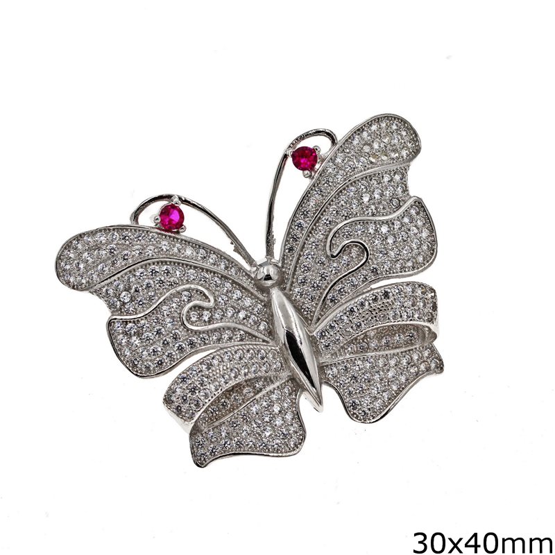 Silver 925 Brooch Butterfly with Zircon 30x40mm