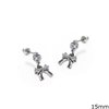 Silver 925 Earrings Ribbon with Zircon Rhodium Plated 15mm 
