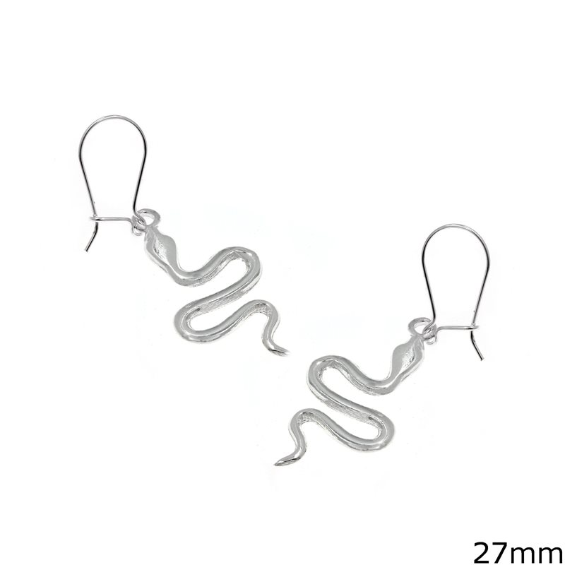 Silver 925 Hook Earrings Snake 27mm