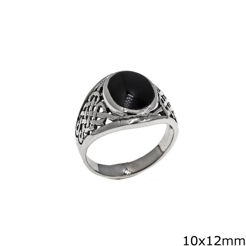 Δαχτυλίδι Ασημένιο  925 Ανδρικό με 'Ονυχα 10x12mm