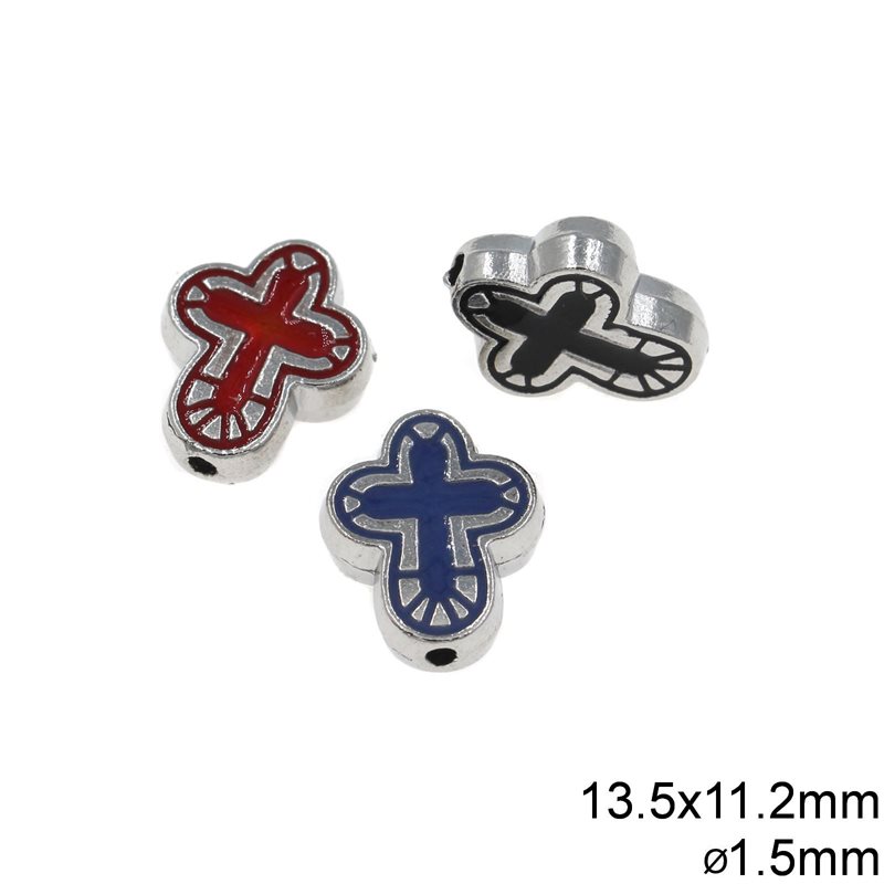 Casting Cross Bead with Enamel 13.5x11.2mm and Hole 1.5mm