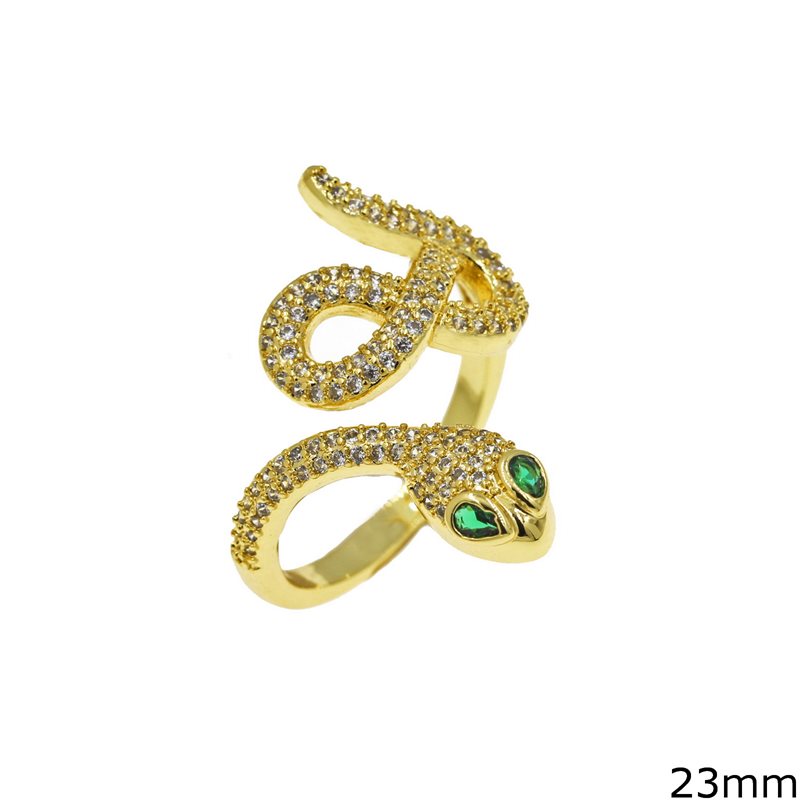 Metallic Ring with Twsted Snake and Zircon 23mm