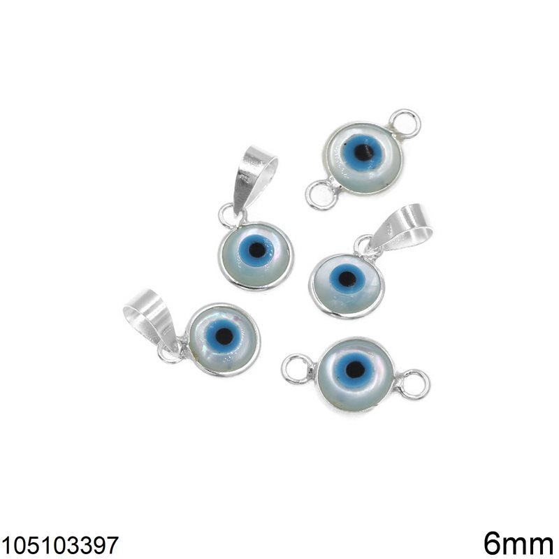 Silver 925 Pendant & Spacer with Shell Evil Eye 6mm