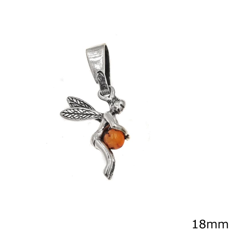 Silver 925 Pendant Fairy with Amber 18mm