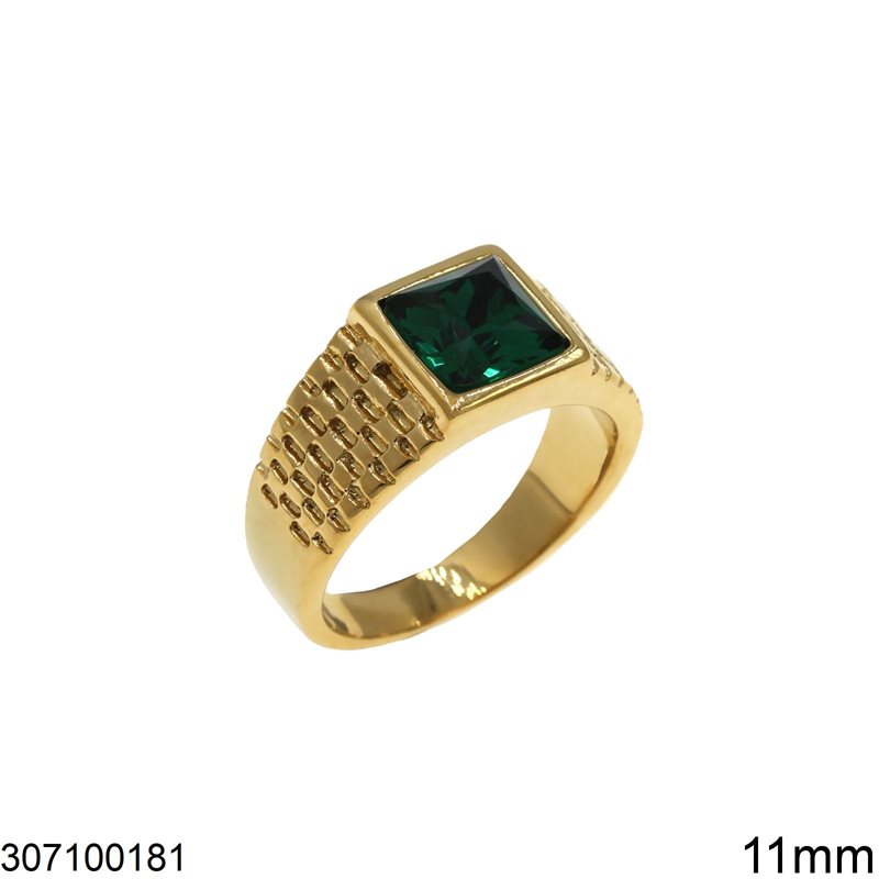 Δαχτυλίδι Ατσάλινο με Πράσινη Πέτρα 11mm