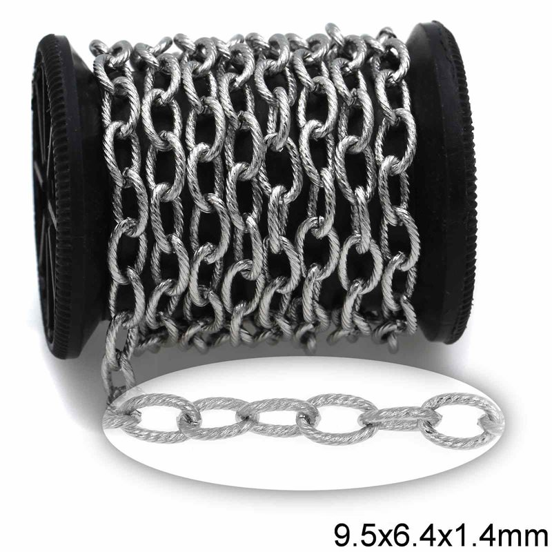 Stainless Steel Oval Link Chain Rope Texture 9.5x6.4x1.4mm