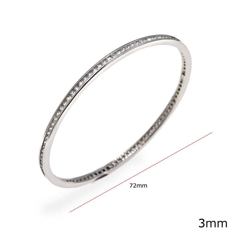 Silver 925 Bangle Bracelet with Zircon 3mm
