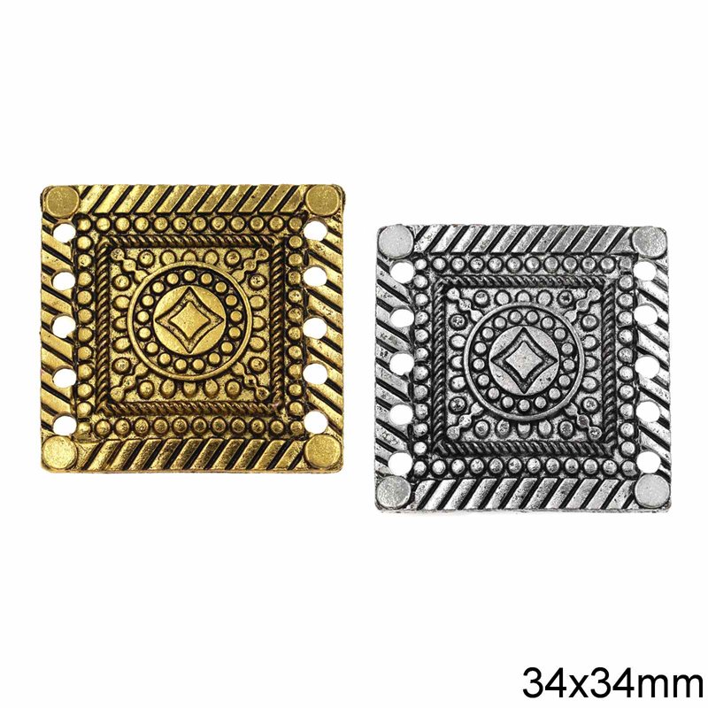 Casting Square Traditional Antique Spacer 34mm