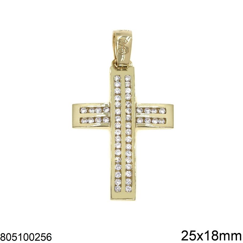 Gold Cross Pendant with Zircon 25x18mm K14 2.53gr