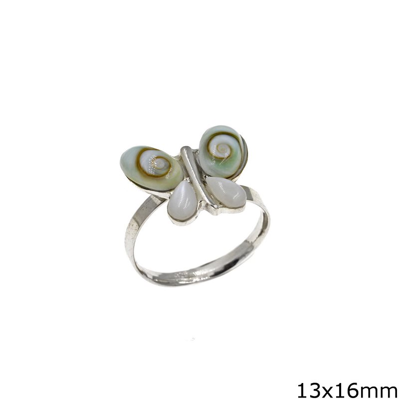 Silver 925 Ring Butterfly with Shiva's Eye 13x16mm