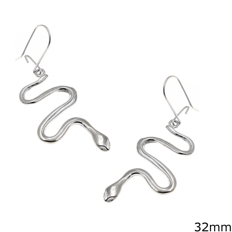 Silver 925 Hook Earrings Snake 32mm