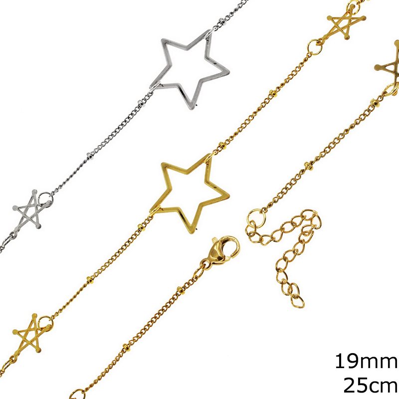 Stainless Steel Anklet Star 19mm,25cm