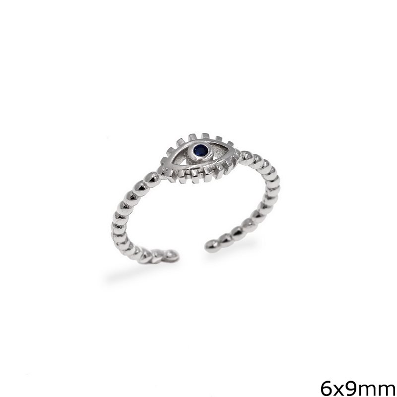 Silver 925 Ring Outline Style Evil Eye 6x9mm