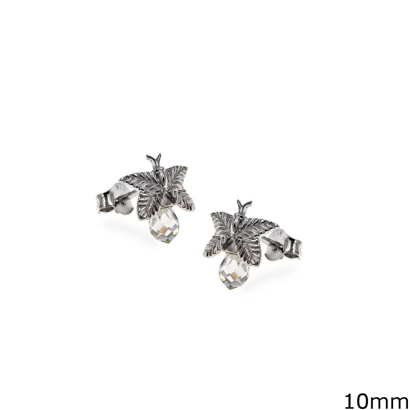 Silver 925 Earrings Butterfly with Crystal Stone 10mm