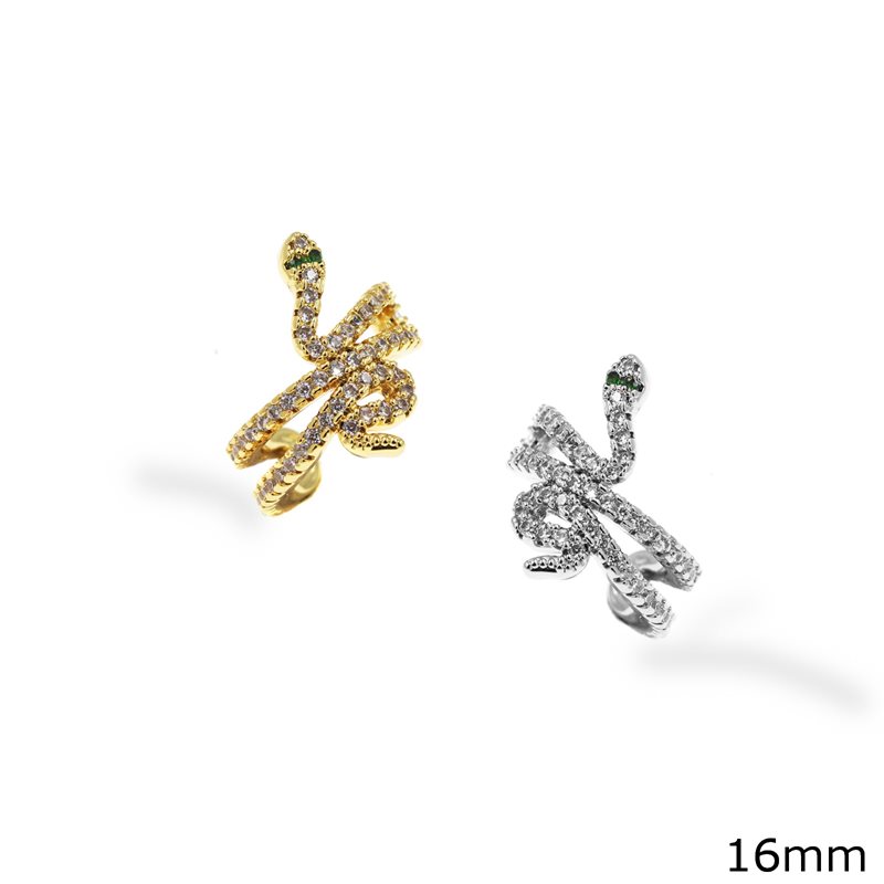 Σκουλαρίκια Μεταλλικά Ear Cuff Φίδι με ζιργκόν 16mm