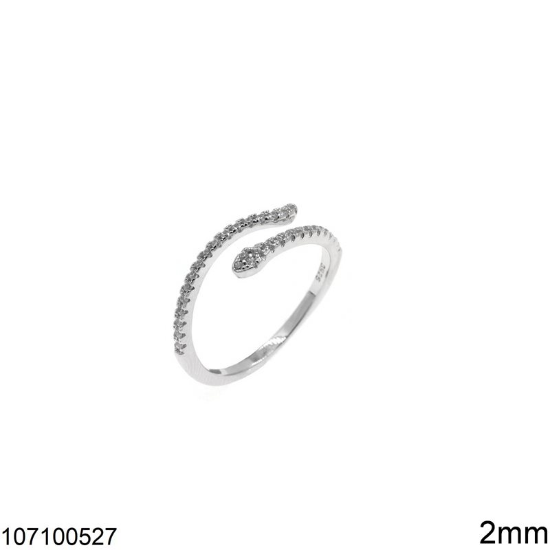 Silver 925 Ring Snake with Zircon 2mm