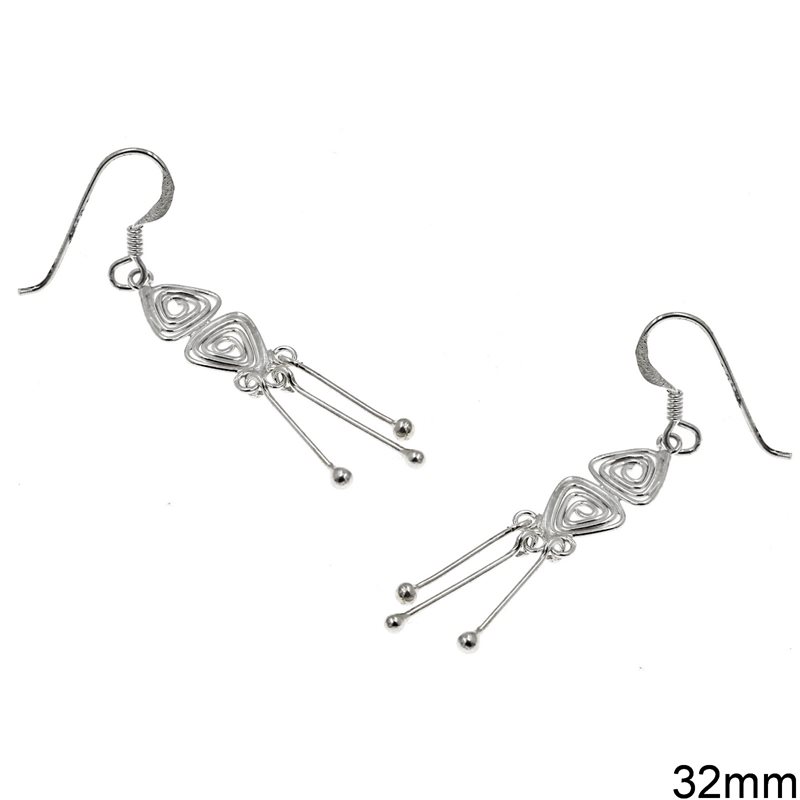 Silver 925  Hook Earrings with Hanging Elements 32mm